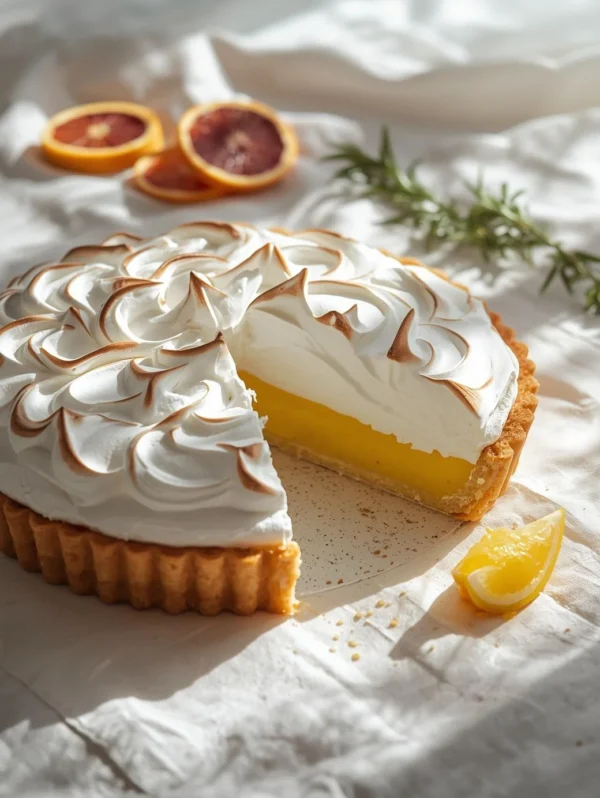 A stunning, freshly baked lemon meringue tart with a slice removed, representing the passion for beautiful, from-scratch baking at Viral Food Hacks.