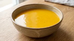 Mango ice cream without ice cream maker flavor base showing a smooth blend of puree and condensed milk in a ceramic bowl on an oak table.