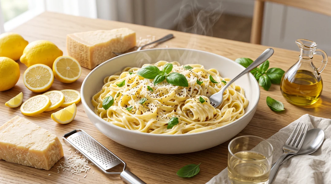 To show the best ricotta cheese pasta recipe, a bowl of creamy pasta, basil, and lemons sits on a wood table. Bright natural window light highlights the steam. We bend the strictly zero utensils rule here for a silver fork twirling pasta to show a premium finish. This stunning cover is the perfect way to welcome your Viral Food Hacks fans everywhere. Serve it up hot today.
